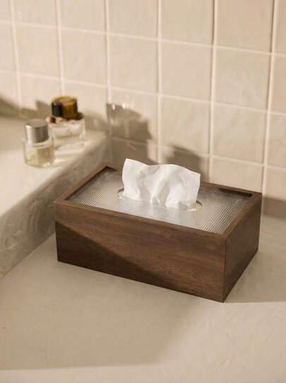 Cirelle 1pc/2pcs Walnut Wood Tissue Box - Modern Minimalist Rectangular Design, Easy To Replace Premium Walnut Wood Cover, Polished Finish, Suitable For Desk, Bathroom, Office And Bedside Table Decor - Vintage Style Storage Box, Natural Texture, Each One Is Unique. Christmas, National Day, Valentine's Day.