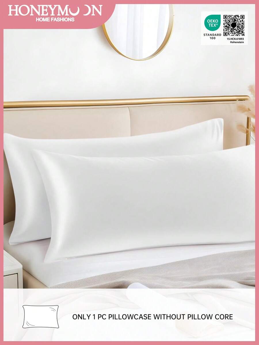 1pc Satin Extended Body Pillowcase, Silk Pillow Case For Hair And Skin, Luxurious And Silky Smooth, Ultra Soft And Breathable, No Filler, Machine Washable, Oeko-Tex Certified - White - View 1