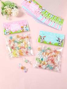 50pcs Happy Easter Gift Bags, Easter Bunny Easter Egg Self-Sealing Bags, Easter Party Supplies, Happy Easter Decorations, Easter Rabbit Biscuit Bags Chocolate Bags, Easter Pink Blue Decorative Bags, Easter Cartoon Style Gift Packaging Bags, Easter Celebration Table Decorations, Easter Small Gift Bags, Easter Family Gathering Sweet Bags, Easter Kitchen Baking Bags, Easter Room Decor, Home Decor, Party Favors - Easter Pink and Blue Cartoon - View 2