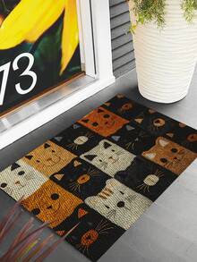 1件装可爱猫咪印花门垫/浴室垫，卡通风格，涤纶材质，防滑底，可机洗，经久耐用，适用于室内入口、厨房、户外，也可作地毯、客厅、卧室、浴室、房间装饰、办公室装饰等。 - 彩色 - 查看 8