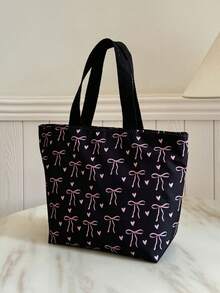 优雅妈妈包，饰有蝴蝶结和爱心图案，大容量手提包，简约百搭，适合外出、学生和上班族，可用作午餐盒、保温袋、保冷袋、防水袋，男女皆宜，适合野餐、返校季礼物、露营必备。 - 彩色 - 查看 6