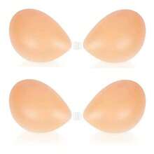 1件装隐形硅胶无肩带聚拢文胸 - 可重复使用，自粘式前扣，无缝提胸，可手洗，无织物 - 女士内衣配件，无肩带提胸 | 纹理表面 | 无缝设计，内衣文胸 - 杏色 - 查看 12