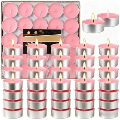 100 Velas de Té de Cera Natural sin Aroma Tea Ligth 4 Horas Sin Aroma Sin Humo e Inodoras Velas de Té Pequeñas de Cera Natural Perfecto para aniversarios fiestas metidación Rosa
