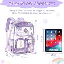 Mochila transparente, mochila de gelatina, mochila escolar transparente de PVC duradero - Morado transparente - Ver 2