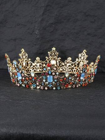 1pc Vintage Palace Style Bridal Wedding Crown Headpiece, 16k Gold, Hollow Floral Design, Inlaid With Various Faux Crystal, Suitable For Wedding, Birthday, Party Dress Matching