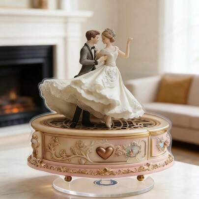 Valentine's Day 360-Degree 1 Elegant Rotating Acrylic Music Box Featuring A Ballet Dancer And Butterfly Floral Scene – Ideal For Indoor And Outdoor Tabletop Decorations, Suitable For Homes, Offices, Weddings, Birthday Gifts, 2D Flat Design, Vintage Aesthetic.