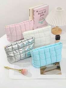 绗缝羽毛化妆包，时尚加厚化妆包，绗缝刺绣菱形图案化妆包，休闲手拿包，保暖迷你包，化妆品收纳包，迷你化妆包，旅行化妆包，圣诞礼物，朋友礼物，礼物，母亲节礼物，优雅球形包，也是理想的情人节礼物 - 彩色 - 查看 2