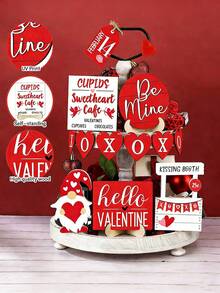 Valentine's Day Tiered Tray Decor Set, Rustic Farmhouse Style Gnome Truck Sign, Valentine's Day Wooden Table Decor, Farmhouse Coffee Themed Sign, Heart Decorations, Perfect For Valentine's Day Parties And Home Kitchen, Ideal Holiday Gift Choice(Tray Not Included) - Multicolor - View 3