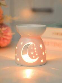 1 Stück Ramadan Keramik Aromalampe, Cut Out Mond- & Sternform, integrierte Lichtquelle mit warmem Glühen, geeignet zum Platzieren von duftenden Wachsen/Ölen, ideal für Iftar-Zeremonie, Familienessen-Atmosphäre und entspannende Ramadan-Abende zuhause - Verschiedenfarbig - Übersicht 12