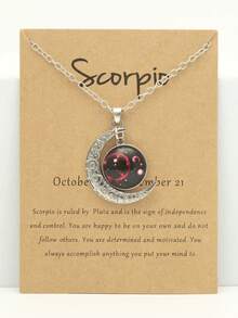 1pc Luminous 12 Zodiac Signs Necklace, Vintage Moon Pendant Constellation Tag Necklace, Party Birthday Gift - Silver - View 25