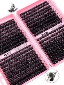 612/200/240片装DIY睫毛嫁接套装，包含胶水、封层剂、睫毛胶卸妆液、镊子、眉刷，30D/40D/30D+40D/40D+60D/60D+80D/80D+100D浓密单簇假睫毛，纤长柔软仿貂毛睫毛，适合猫眼妆、美容派对和旅行。 - 黑色 - 查看 6