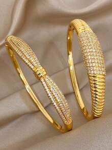 Juego de joyas de acero inoxidable chapado en oro de 18K para mujeres, incluye pulsera y brazalete, piedras de circonita, apilable, regalos para mamá, Navidad, Acción de Gracias, Halloween, boda, aniversario, Día de San Valentín, estilo bohemio, uso diario y para fiestas - Multicolor - Ver 2