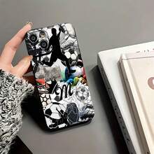 Collage de fútbol con balones y coronas. Esta elegante funda es compatible con los modelos  17, 16, 15, 14 Pro Max, 13, 12, 11, XR y XS Plus. Fabricada en silicona TPU, ofrece protección contra golpes y caídas, además de una sensación superior. Es un regalo ideal para familiares, amigos y seres queridos, y una opción perfecta para Año Nuevo. - Negro - Ver 5