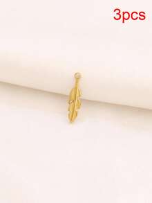 3个不锈钢叶子吊坠，适用于DIY珠宝制作，18K镀金植物吊坠珠宝配件