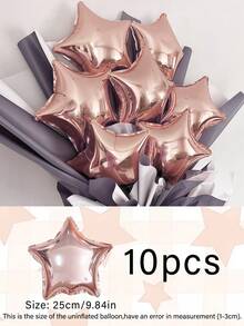 10个10英寸五角星气球，金色、银色、玫瑰金、红色、绿色、粉色、蓝色、紫色、紫红色可选，小星星铝箔气球，适用于生日派对、气球花束、惊喜礼物、万圣节、圣诞节、太空/星系主题派对装饰