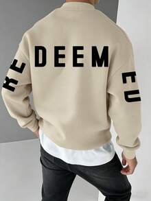 Herren Lässig Kreuz- und Buchstaben-Muster Loose Fit Rundhals Langarm Sweatshirt, geeignet für Frühling und Herbst - Aprikosenfarben - Übersicht 1