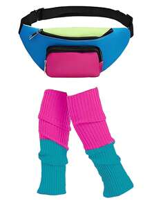 D EXCEED 1/2/4/5Pcs 80s Women Workout Outfit Neon Leg Warmer Headband Wristbands Semi Opaque Solid Color Pantyhose Fanny Pack Set 80s Accessories For Yoga Running, 80s-Themed Parties, Outdoor Sports Gear - Type A/2Pcs - View 20