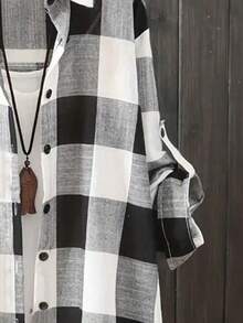 Buffalo Plaid High Low Hem Shirt Without Tee - Multicolor - View 3