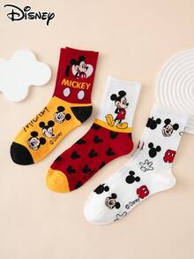 Disney 3双装男士米奇字母卡通彩色提花中筒袜，运动袜，四季皆宜，欧美尺码，舒适透气，色彩鲜艳，适合日常穿着，优质面料，不闷汗 - 彩色 - 查看 1