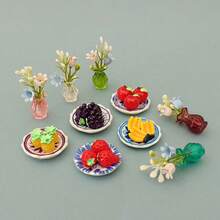 Mini Dollhouse Artificial Plants, Handmade DIY Accessories, Miniature Floral Decor For Dollhouse Living Room Bedroom, Micro Landscape Photography Props, Realistic Mini Vase Decor, Apple Grape Fruit Plate Decorations - Multicolor - View 1