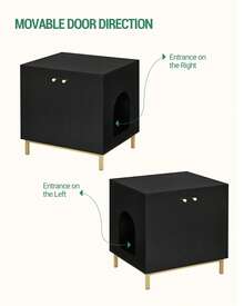 HaluPeit Cat Litter Box Enclosure, Hidden Litter Box Furniture, Wooden Pet House Side End Table, Storage Cabinet Bench, Fit Most Cat And Litter Box, Living Room, Bedroom, Black And Gold - màu đen - Xem 8