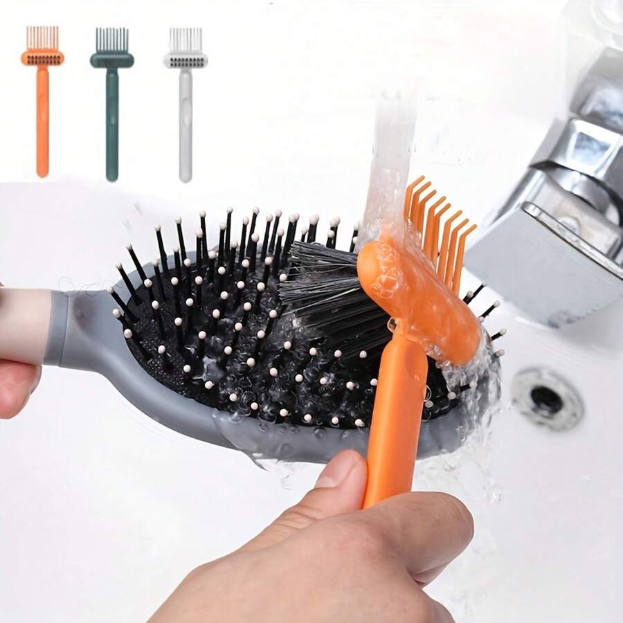 1pc Two-In-One Comb Cleaning Brush For Air Cushion Airbag Comb, Hair Cleaning Hook Claw Comb, Crevice Cleaning Tool, Curling Comb Cleaner, Reusable Hair Comb Crevice Cleaning Brush, Compact And Easy To Carry - màu xanh da trời - Xem 1
