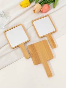 1pc/5pcs/10pcs Bamboo Handheld Mirror, Student Dormitory Vanity Mirror, Travel Makeup Mirror, High-End Cosmetic Mirror - Multicolor - View 5