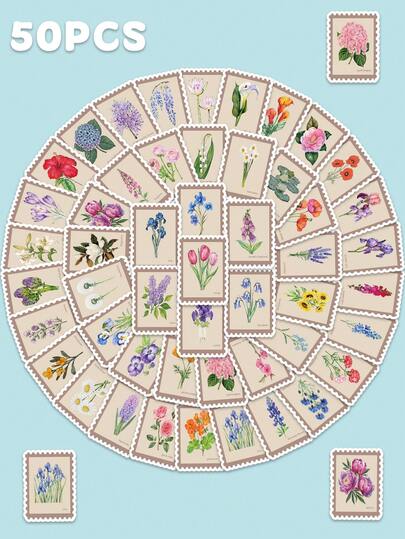 50张生日花贴纸，美观乙烯基材质，适用于笔记本电脑、行李箱、电脑、手机壳、吉他、滑板、笔记本、冰箱等装饰贴纸