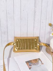 Mini Diamond Embossed Buckle Leather Waist Bag - Gold - View 5