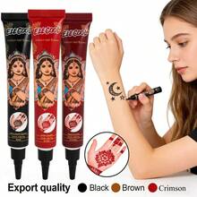 yikexuanli 三色海娜临时纹身颜料套装，海娜半永久性临时纹身，适用于临时人体彩绘和节日派对临时纹身装饰 - 彩色 - 查看 12