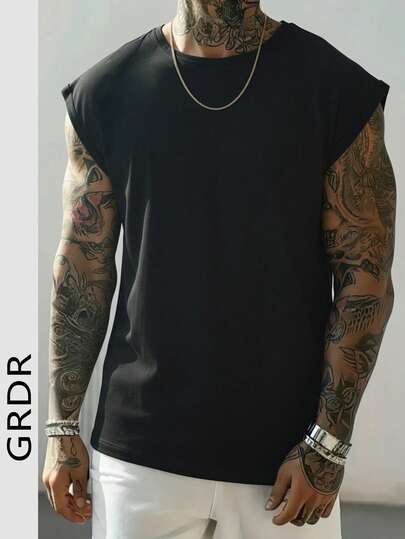 GRDR Klassiskt enfärgat ärmlöst linne med rund halsringning för män, lämpligt för sport, fitness och vardagsbruk, sommar