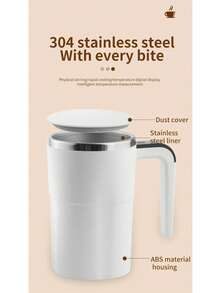 1pc 304 Stainless Steel Auto Stirring Cup, Portable Coffee Mug With Temperature Display, USB Rechargeable, 200mAh Battery