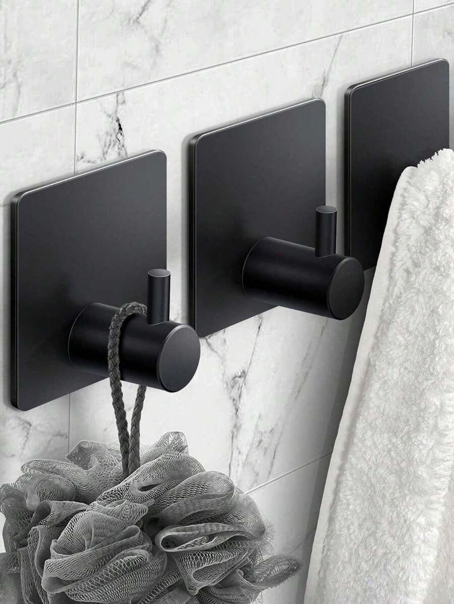 1/4pcs Square Adhesive Hooks, Wall-Mounted No Drill Towel Hooks, Hanger Hooks, Shower Clothes Rack, Home & Apartment Essential, Bathroom Kitchen Organizer & Storage - Please Choose - View 1