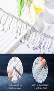 Sinor 1 Yard Rhinestone Fringe Trim, Tassel Chain Crystal Diamond Beaded Rhinestones Ribbon For DIY Sewing Clothing Jeans Wedding Party Craft Decoration Accessories -Silver, Style A - Màu B - Xem 4