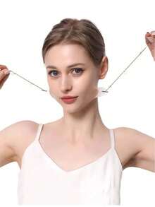 1pc V-Shaped Face Lifting Tape + 4pcs Elastic Bands, Firming Transparent Invisible Tape - Clear - View 2