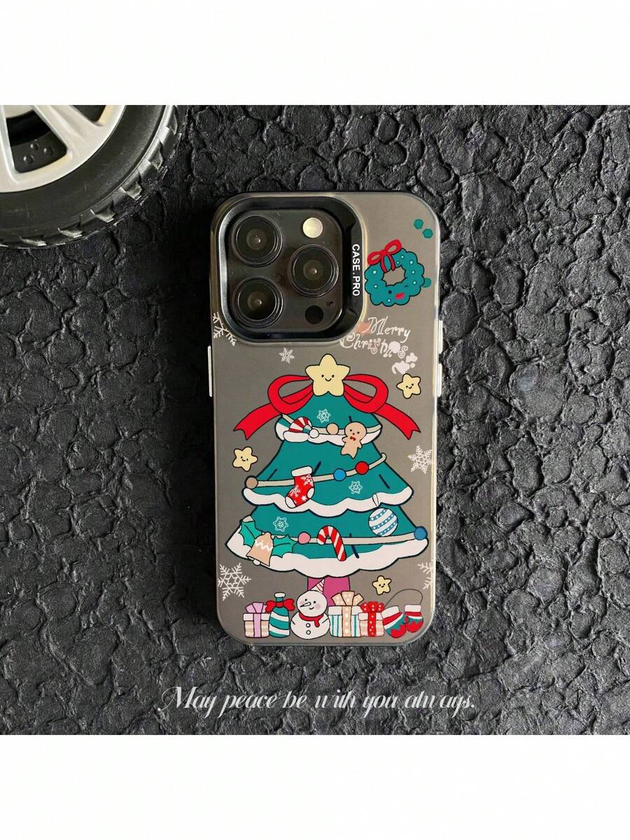 Funda de Teléfono IMD Electrochapada de Árbol de Navidad de Entrega Local Compatible con Apple 15/14 Pro Max/13 Resistente a Impactos 12/11/XS - Negro - Ver 1