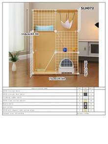 Yellow Cat Cage, Wooden Cat Villa, Freestanding Pet Cage With Iron Wire, Home Cat House