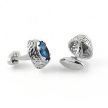 1对奢华精致的高端黄铜锆石男士衬衫袖扣 - 銀色 - 查看 3