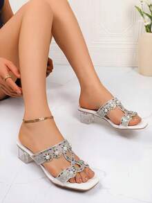 Crystal Embellished High Heel Sandals, Suitable For Young Ladies And Elegant Girl, Summer Style - White - View 3
