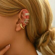 3 Delicate Fake Ear Piercing Clip-On Earrings Set, Unisex Fashion, Faux Studded, 18k Gold Plated, 925 Silver - Vàng - Xem 4