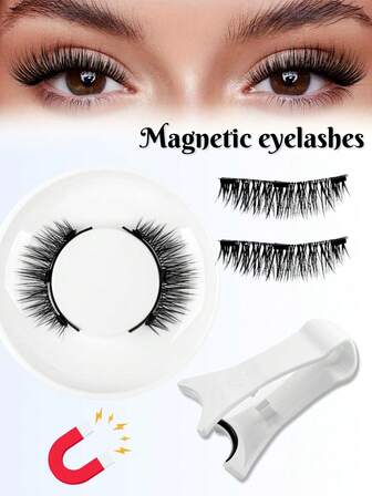 A Set Of Magnetic False Eyelashes With Tools - Natural-Looking Reusable False Eyelashes - Natural Makeup Effect, 7-11mm Length, Reusable Magnetic False Eyelashes, Includes Professional Tweezers And Makeup Tools | Triple Magnetic Design, No Glue Required | Soft, Fluffy, Long And Voluminous | Waterproof And Sweatproof