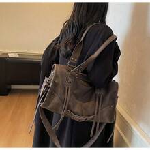 Women Commuter Bag Tote Bag Shoulder Handbag High Quality Biker Style - Coffee Brown - View 3