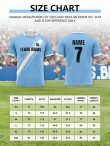 1pc Customized 2026 World Cup Theme Manchester City National Team Jersey, Blue And White Color Scheme, Decorated With Letters And Numbers. Can Be Customized As New Year Gift. This Is A Personalized, Comfortable, Casual Sports T-Shirt. Summer,Gym Wear - Baby Blue - View 2