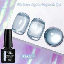 MEET ACROSS 1pc 7ml Blue Northern Lights Water Light Cat Eye Gel Nail Polish Aurora Glitter Crystal Magnetic Semi Permanent Soak Off UV LED Varnish Manicure Nail Art DIY For Home And Salon Nail Supplies Nails - Màu xanh nhạt - Xem 2