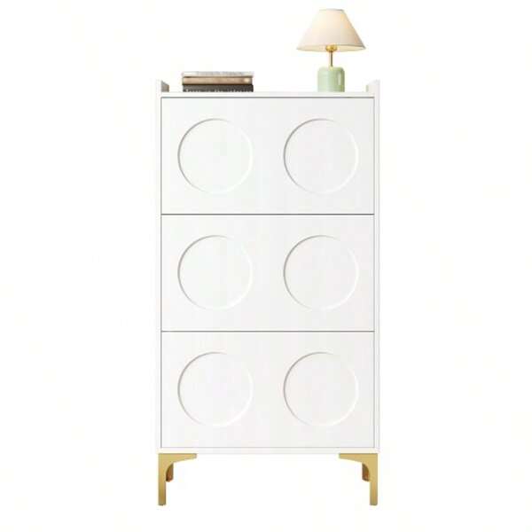 Modern, Bright And Luxurious White Shoe Cabinet. Three-Tiered Design With Ample Storage Space, Sturdy Metal Feet, Space-Saving Shoe Storage For The Entryway.