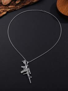 1 件男士时尚朋克军用迷彩枪吊坠项链、珠宝配饰、独特礼物 - 彩色 - 查看 5