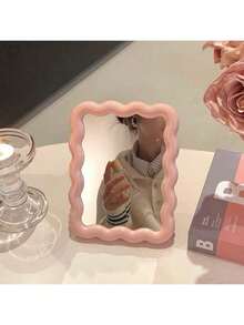 1pc Cute Makeup Mirror, Cream Wavy Design, Tabletop/Wall-Mounted, Suitable For Dorm, Vanity, Office, Makeup, Affordable, Room Decor, Vanity, Travel, Bedroom, Makeup Accessories, Mirror, Vanity Mirror, Mini Mirror, Compact Mirror, Small Mirror, Handheld Mirror, Inexpensive, Christmas Gift, Cosmetics, Makeup Tools, Cheap, Gift, Women's Gift, Christmas Gift - Multicolor - View 16