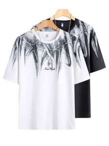 夏季新款男士短袖T恤，帅气百搭半袖，青年圆领休闲宽松日常运动上衣 - 白色 - 查看 6