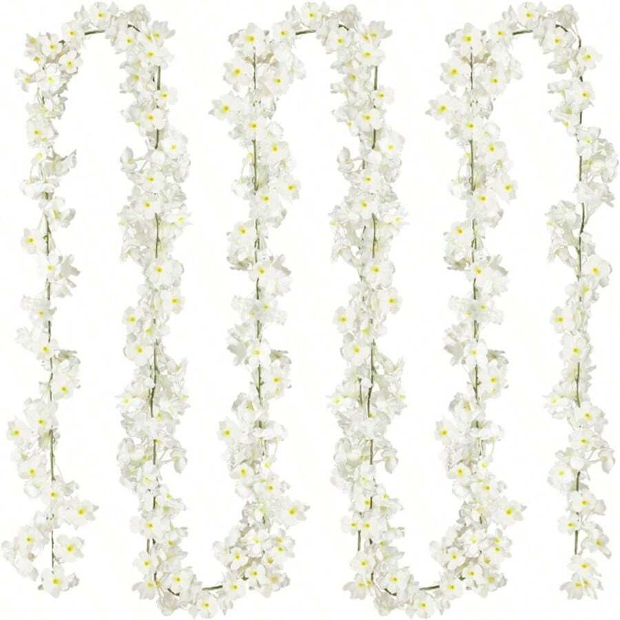 6 Pack 70.8IN Artificial Cherry Blossom Vines Cherry Blossom Flower Garland Hanging Cute Room Decor For Japanese Kawaii Bedroom Party Wedding Spring Home Decorations - 白色 - 查看 1