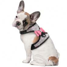 1pc Reflective Pink Korean Plush Rhinestone Dog Harness, Adjustable Size, Breathable, Red & Black Color - Pink - View 8
